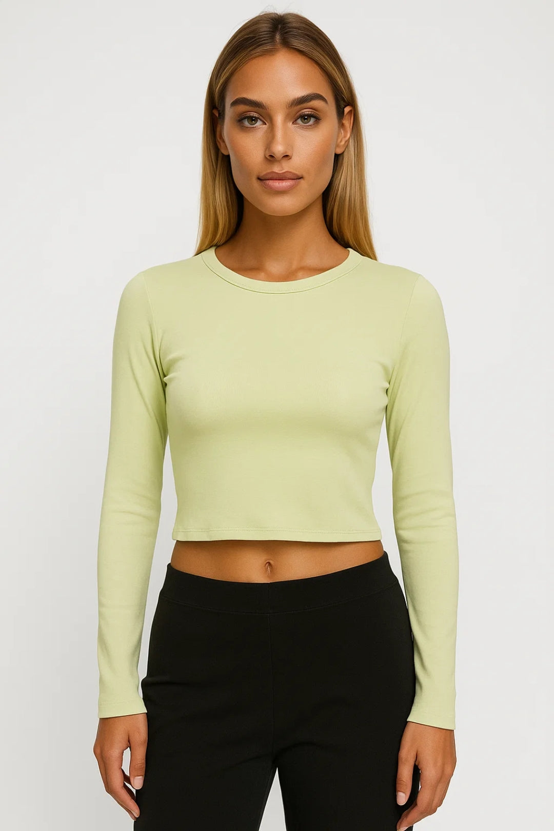 Dames Crop Top Lange Mouwen Ronde Hals Strak - StudioMarella