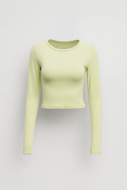 Dames Crop Top Lange Mouwen Ronde Hals Strak
