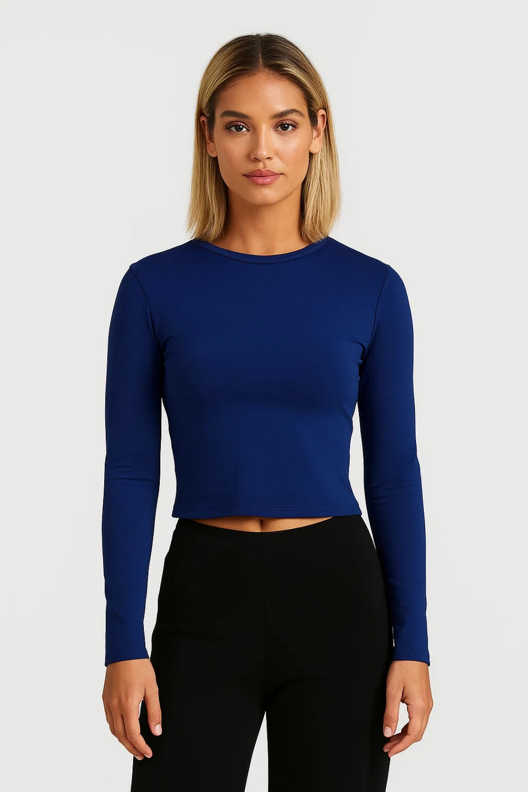 Dames Crop Top Lange Mouwen Ronde Hals Strak