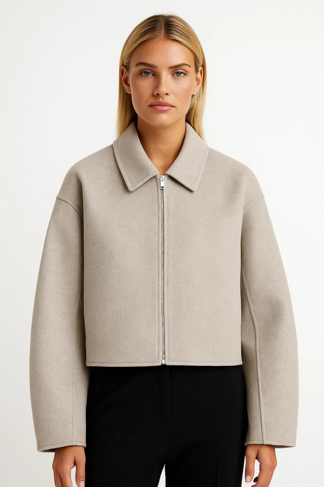 Damesjas Kort Model Met Ritssluiting en Klassieke Kraag