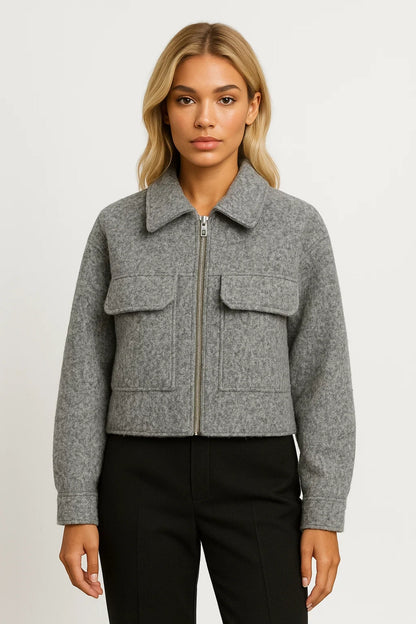 Dames Jas Korte Lengte met Borstzakken en Ritssluiting Casual - StudioMarella