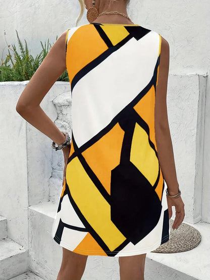 Off Shoulder Jurk Geometrisch Patroon Zomerjurk Vrouw