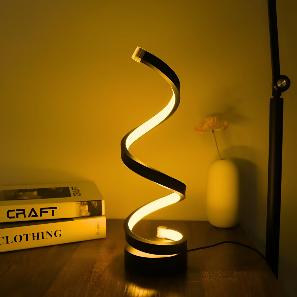 Tafellamp LED Spiraal Dimbaar 3 Lichtkleuren USB Aluminium Zwart