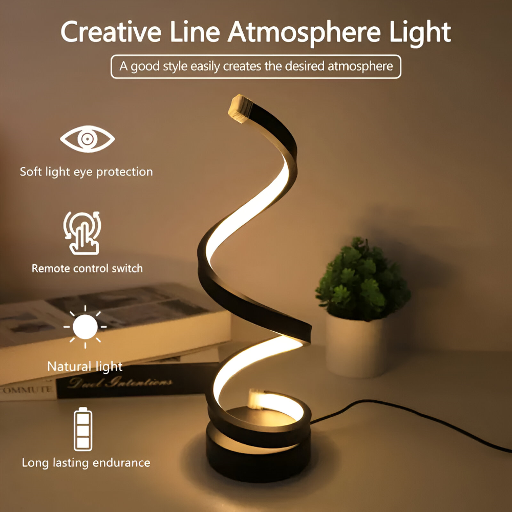 Tafellamp LED Spiraal Dimbaar 3 Lichtkleuren USB Aluminium Zwart