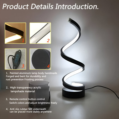 Tafellamp LED Spiraal Dimbaar 3 Lichtkleuren USB Aluminium Zwart