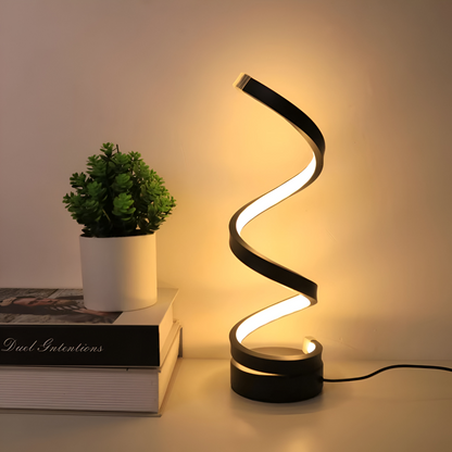 Tafellamp LED Spiraal Dimbaar 3 Lichtkleuren USB Aluminium Zwart