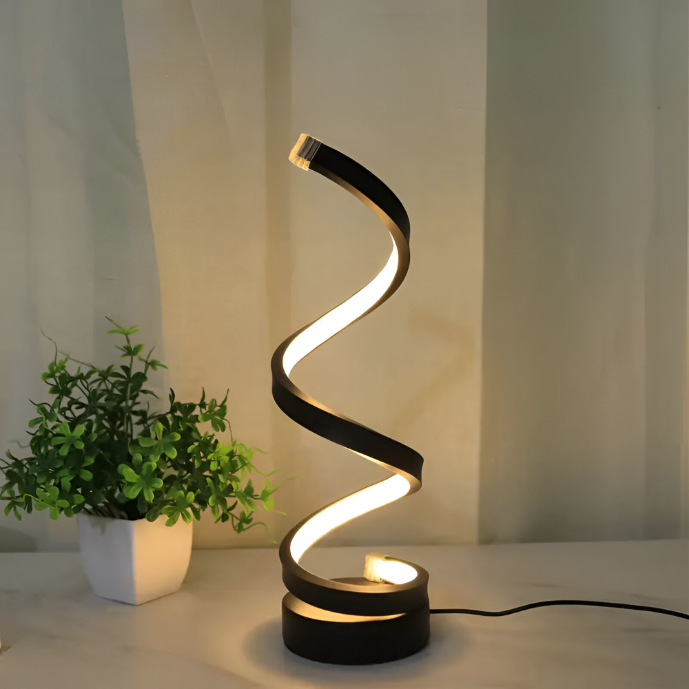 Tafellamp LED Spiraal Dimbaar 3 Lichtkleuren USB Aluminium Zwart