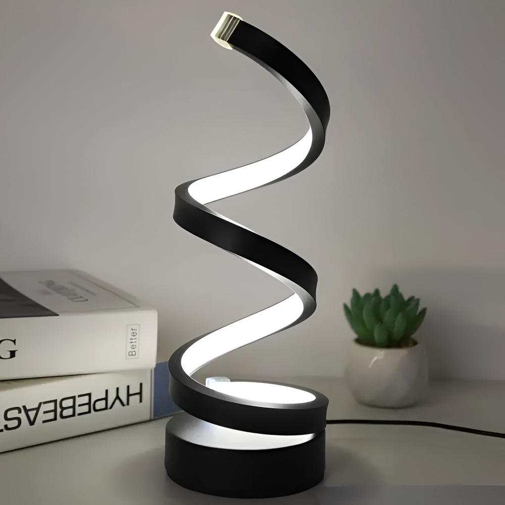 Tafellamp LED Spiraal Dimbaar 3 Lichtkleuren USB Aluminium Zwart