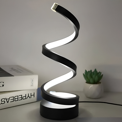 Tafellamp LED Spiraal Dimbaar 3 Lichtkleuren USB Aluminium Zwart