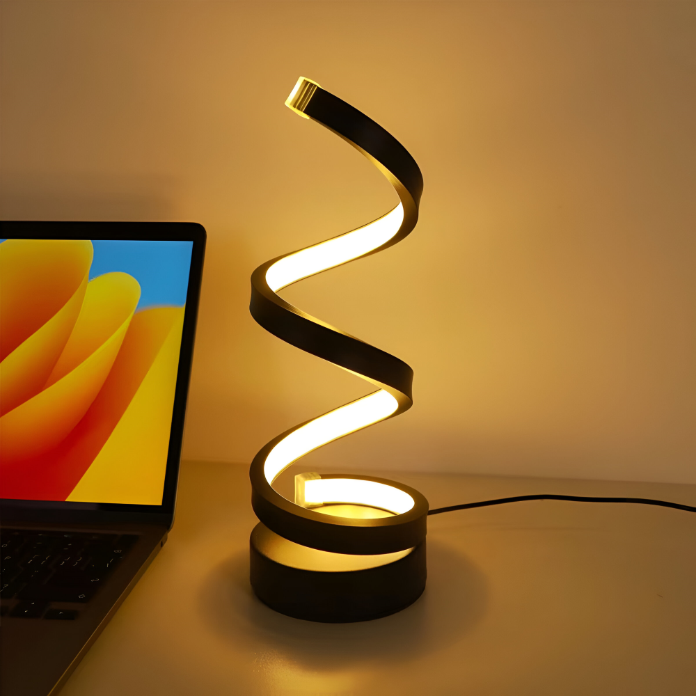 Tafellamp LED Spiraal Dimbaar 3 Lichtkleuren USB Aluminium Zwart