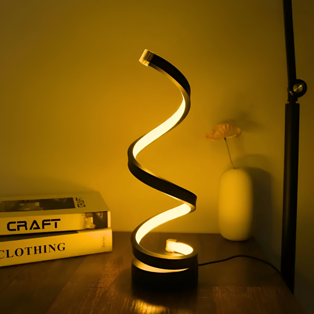 Tafellamp LED Spiraal Dimbaar 3 Lichtkleuren USB Aluminium Zwart