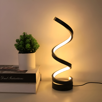 Tafellamp LED Spiraal Dimbaar 3 Lichtkleuren USB Aluminium Zwart