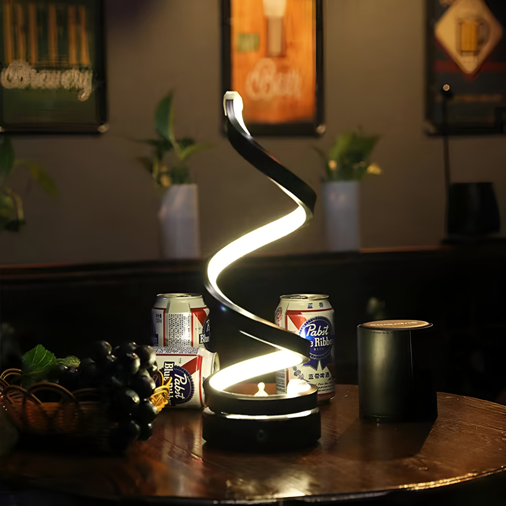 Tafellamp LED Spiraal Dimbaar 3 Lichtkleuren USB Aluminium Zwart