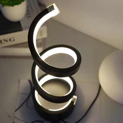 Tafellamp LED Spiraal Dimbaar 3 Lichtkleuren USB Aluminium Zwart