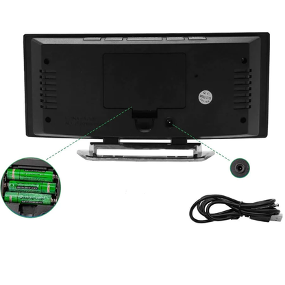 Digitale LED Wekker met Gebogen Display – Automatische Lichtregeling & Groot Scherm