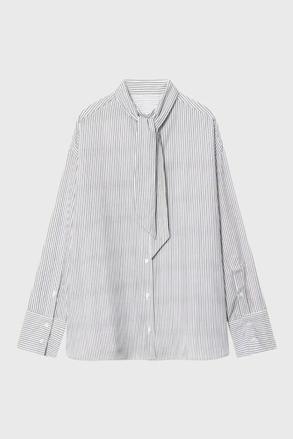 Dames Blouse Gestreept met Strik en Knoopsluiting - StudioMarella