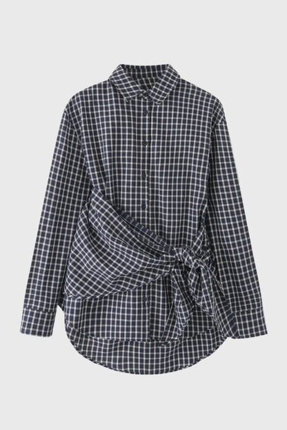 Dames Blouse Geruit Asymmetrisch met Strik - StudioMarella
