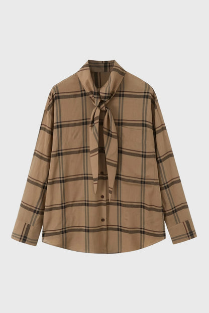 Dames Blouse Geruit Lange Mouwen met Strik - StudioMarella