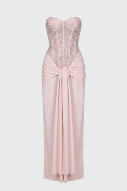 Dames Maxi Jurk Strapless met Glitter en Ceintuur