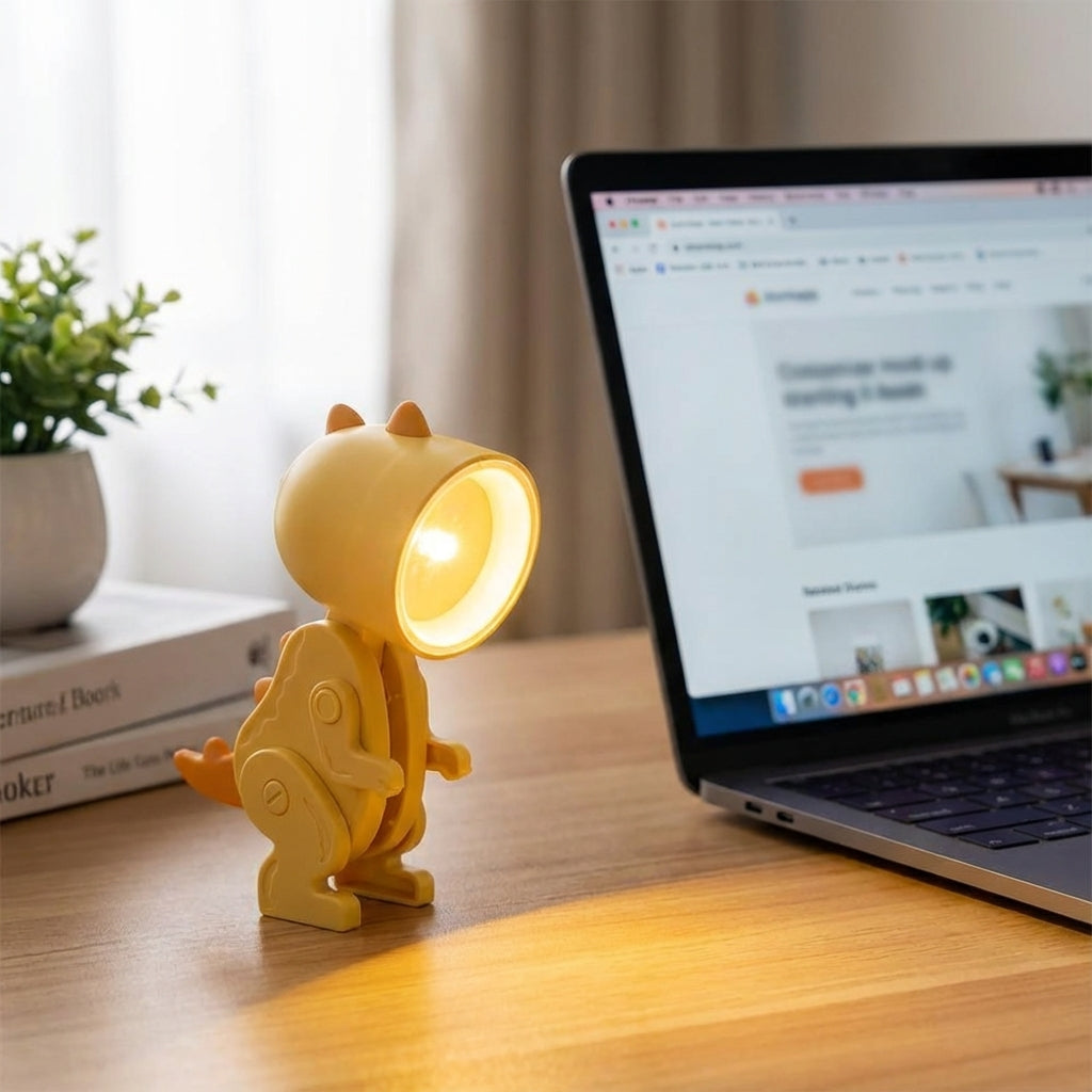 Bureaulamp Dinosaurus Opvouwbaar LED Warm Licht Draagbaar Clip Groen Blauw Roze Geel Speels Kinderkamer Kantoor Compact Reislamp USB