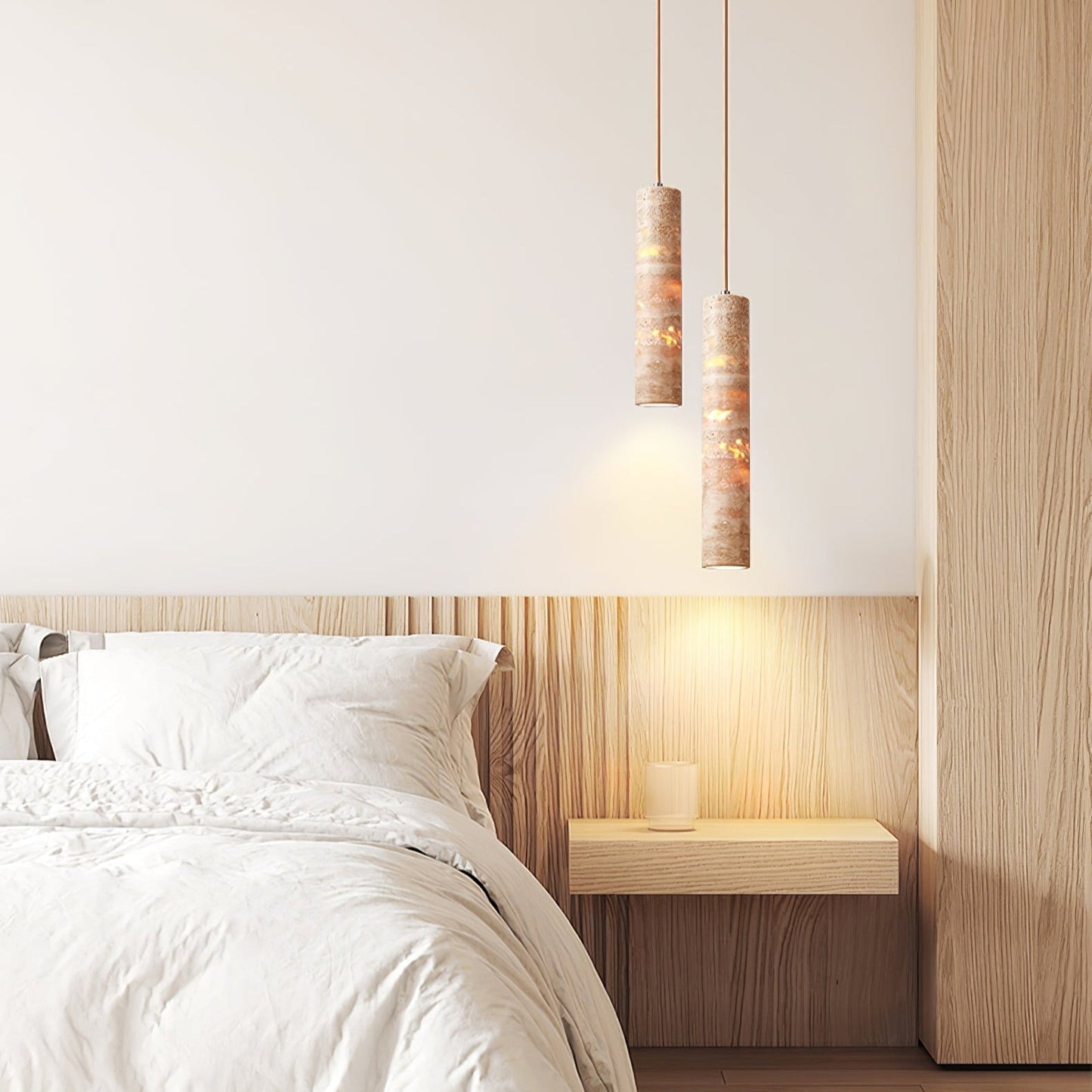 Hanglamp Travertin Cilinder Ø 6 cm Natuursteen Beige Eettafel Kookeiland Bar Verstelbare Hanglamp E27