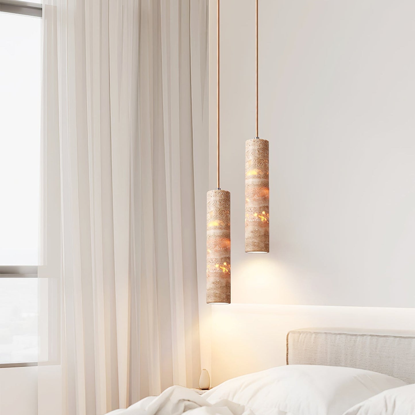Hanglamp Travertin Cilinder Ø 6 cm Natuursteen Beige Eettafel Kookeiland Bar Verstelbare Hanglamp E27