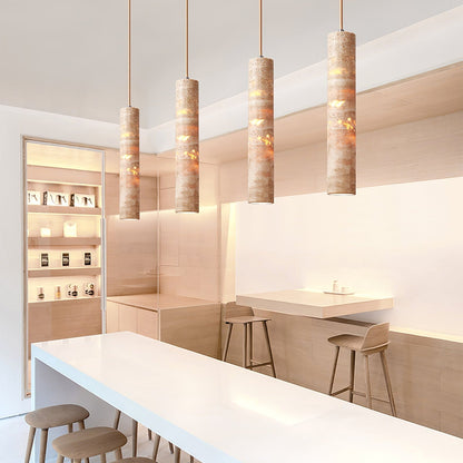 Hanglamp Travertin Cilinder Ø 6 cm Natuursteen Beige Eettafel Kookeiland Bar Verstelbare Hanglamp E27