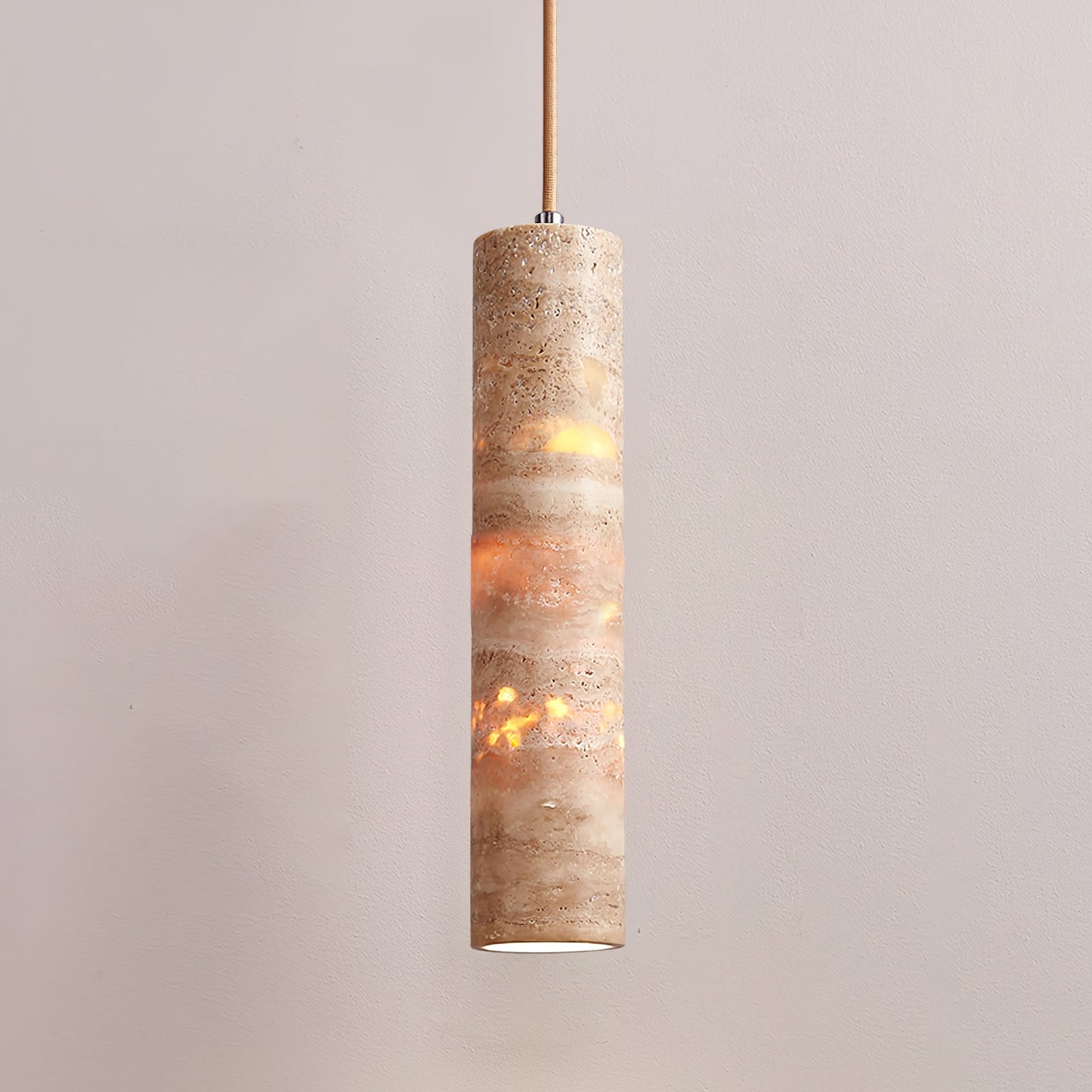 Hanglamp Travertin Cilinder Ø 6 cm Natuursteen Beige Eettafel Kookeiland Bar Verstelbare Hanglamp E27