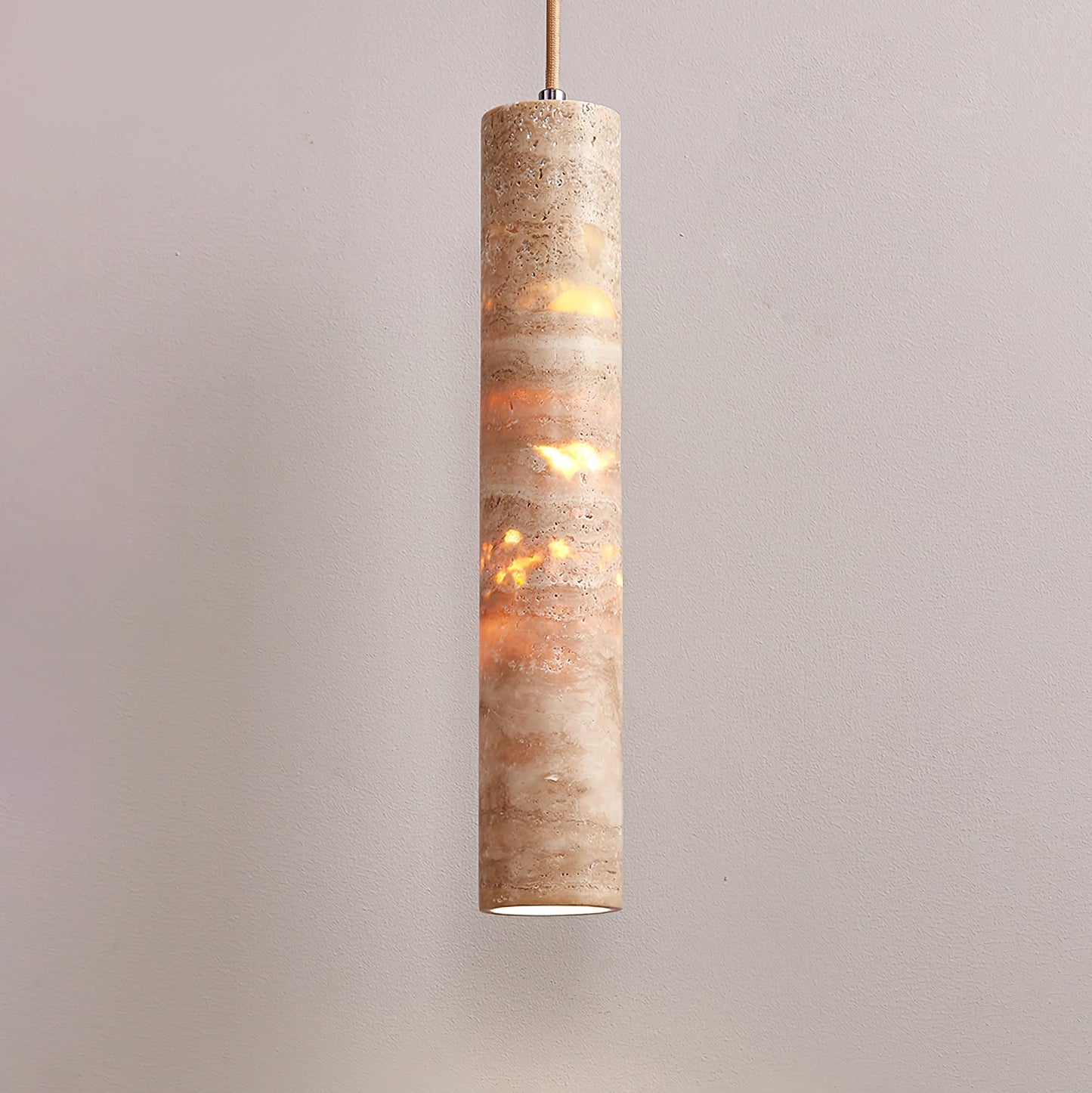 Hanglamp Travertin Cilinder Ø 6 cm Natuursteen Beige Eettafel Kookeiland Bar Verstelbare Hanglamp E27