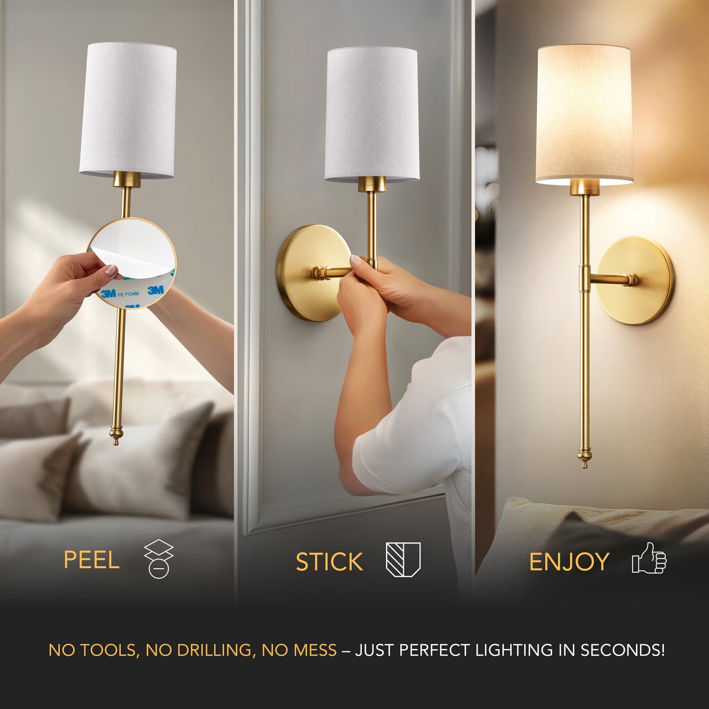 Wandlamp Goud Witte Cilinderkap Set 2 Draadloos Afstandsbediening Dimbaar RGB Slaapkamer