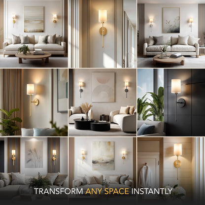 Wandlamp Goud Witte Cilinderkap Set 2 Draadloos Afstandsbediening Dimbaar RGB Slaapkamer