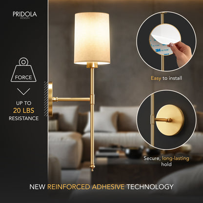 Wandlamp Goud Witte Cilinderkap Set 2 Draadloos Afstandsbediening Dimbaar RGB Slaapkamer