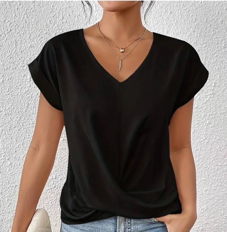 Dames T-shirt V-hals Losse Pasvorm Gekruist Voor