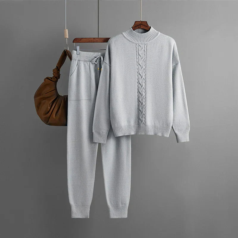 Gebreide Winterset voor Vrouw, Trui en Broek Warm en Zacht