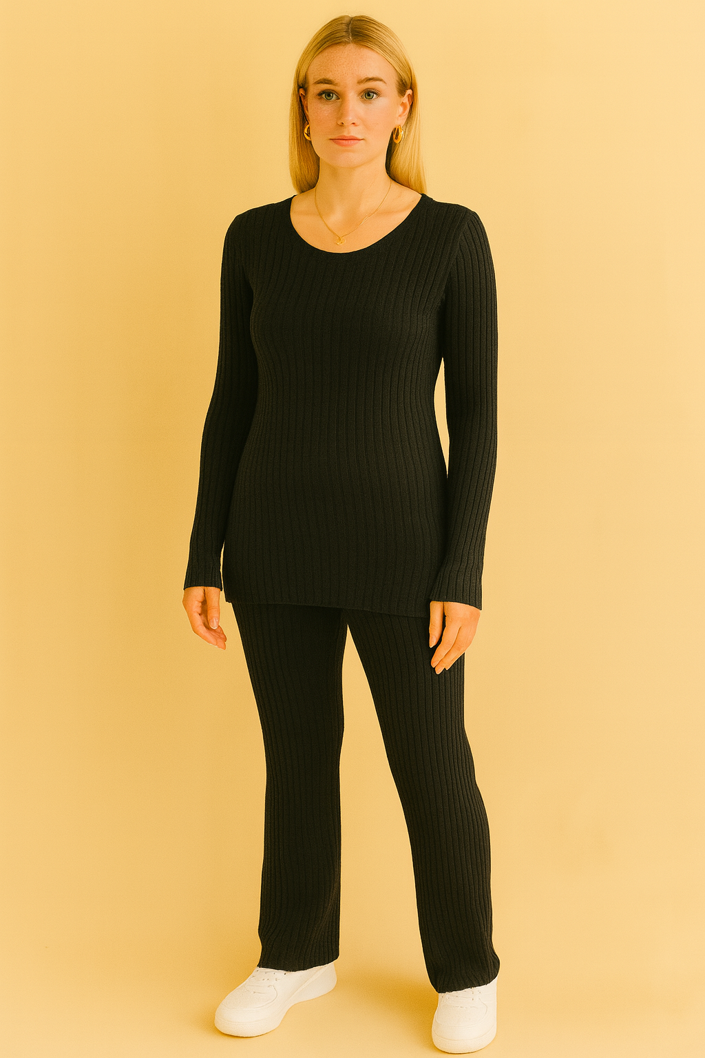 Dames 2-Delige Set Geribde Soft Stretch Broek