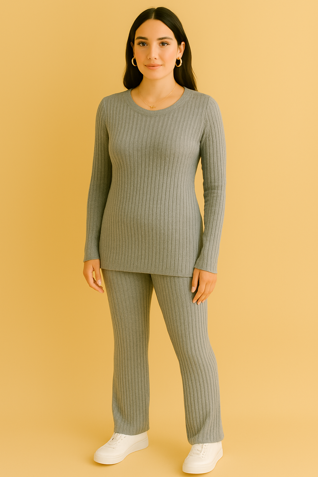 Dames 2-Delige Set Geribde Soft Stretch Broek
