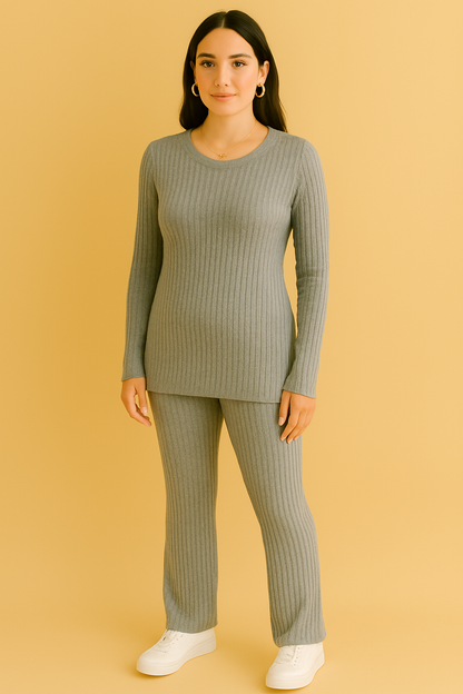 Dames 2-Delige Set Geribde Soft Stretch Broek