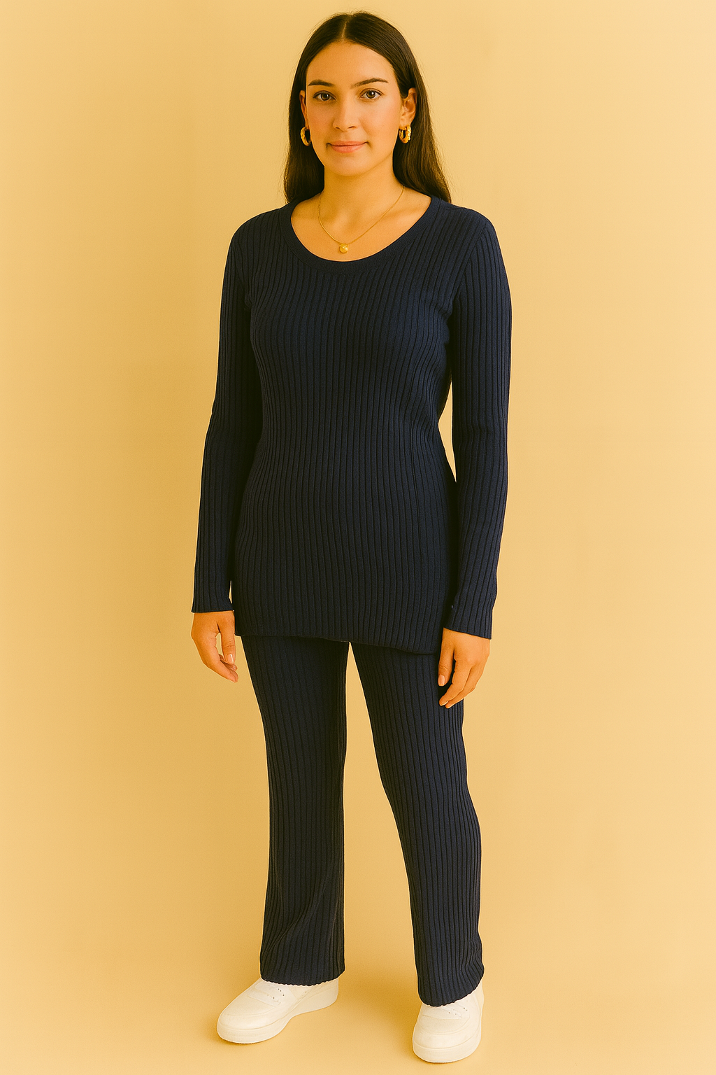 Dames 2-Delige Set Geribde Soft Stretch Broek