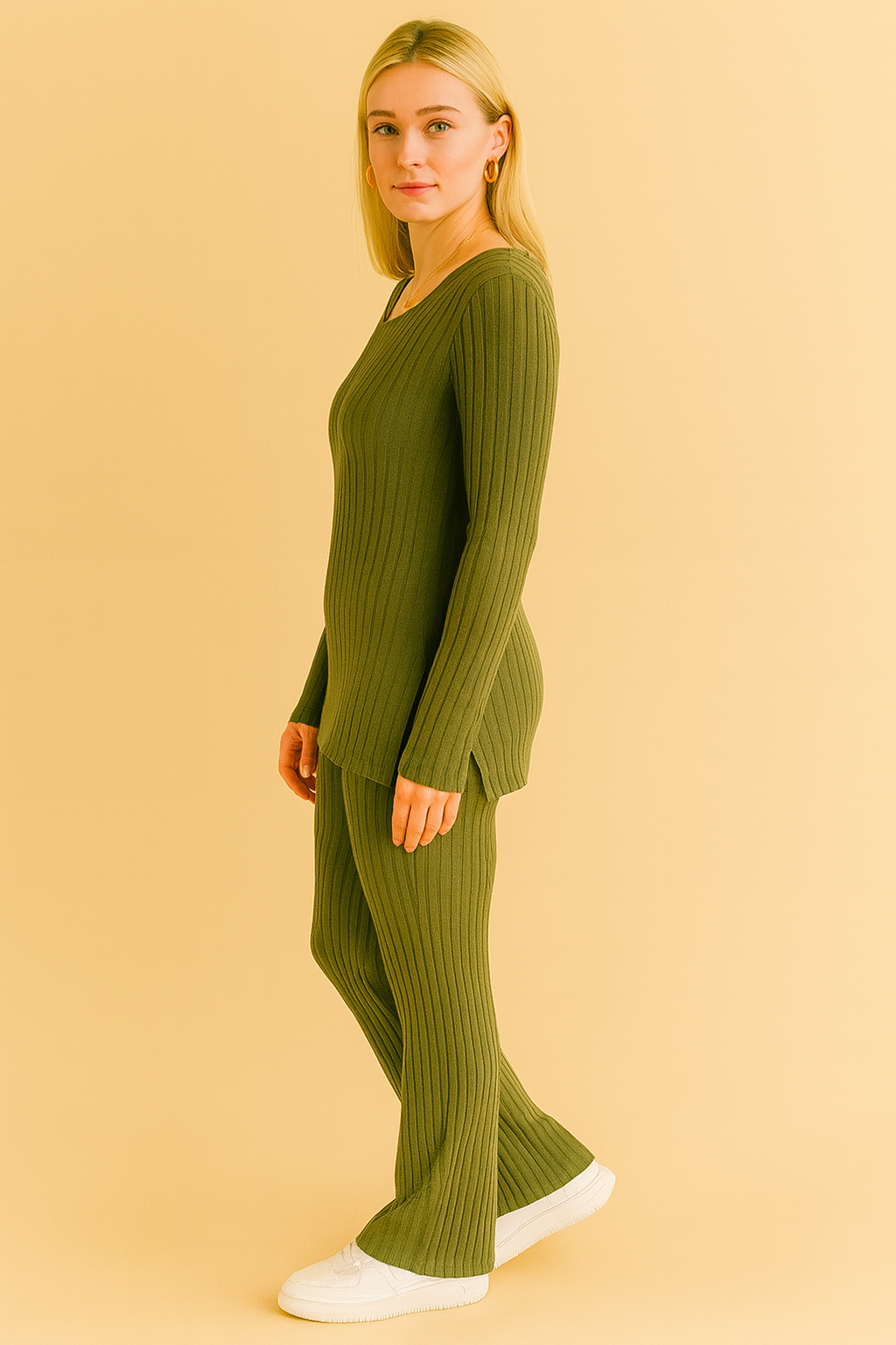 Dames 2-Delige Set Geribde Soft Stretch Broek