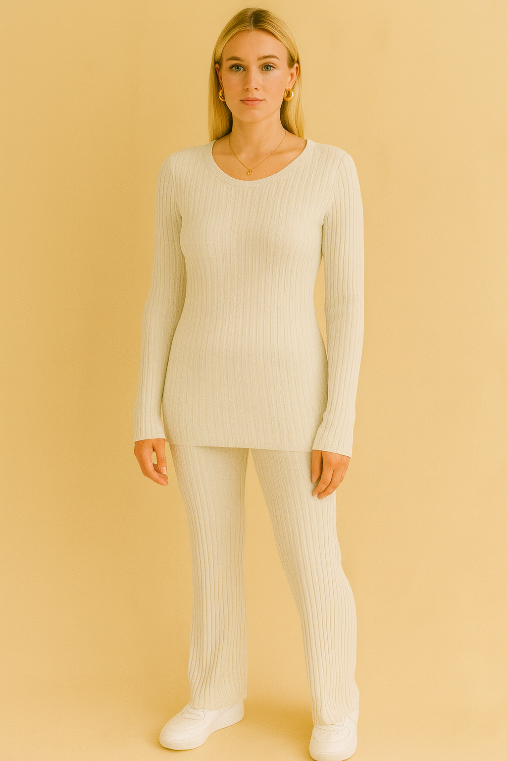 Dames 2-Delige Set Geribde Soft Stretch Broek