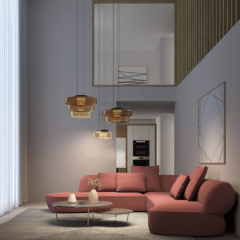 Zenor gelaagde hanglamp glas amber eetkamer woonkamer design verlichting modern gelaagd glaslamp