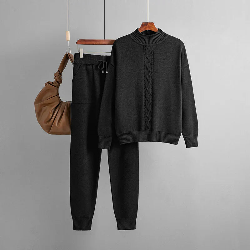 Gebreide Winterset voor Vrouw, Trui en Broek Warm en Zacht