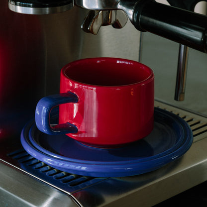Kop en Schotel Keramiek Tweekleurig Rood Blauw Koffiekop Retro Vintage Servies Set