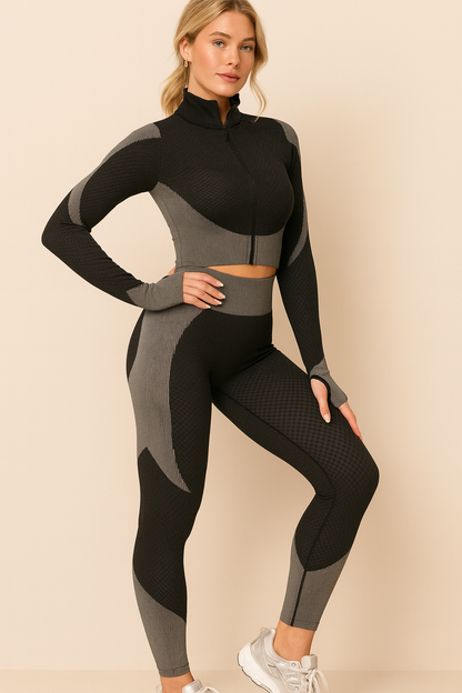 Dames Sportset: Yoga Legging, Croptop en Windvest - StudioMarella