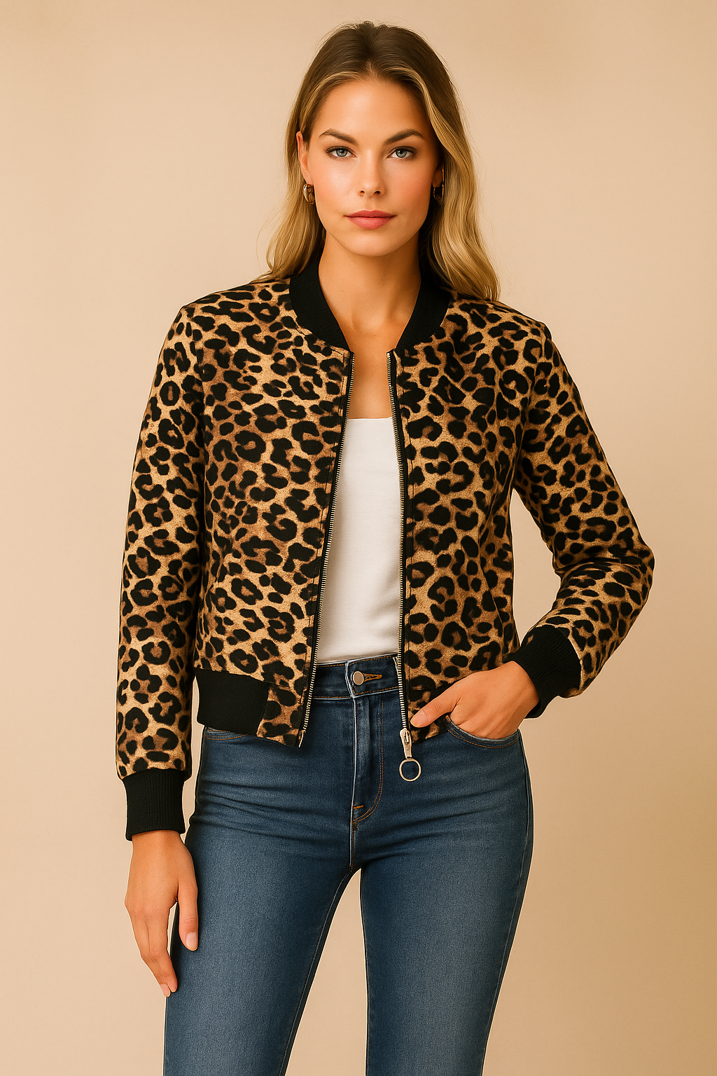 Dames Bomberjas Zwart Panterprint Leer Look - StudioMarella