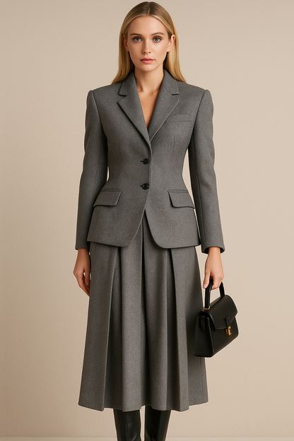Dames Blazer Set met Rok en Jurk Geplooid Elegante Outfit