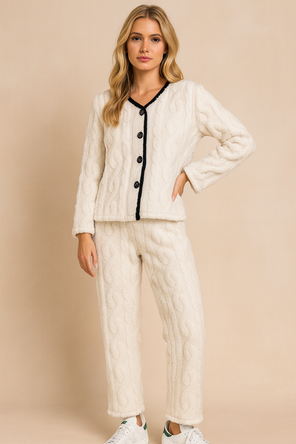 Dames Gebreide Pyjama Set Zacht Warme Huispak voor Vrouw