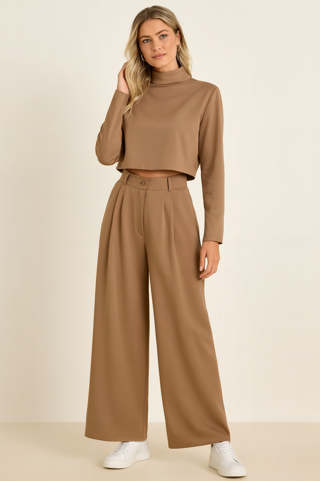 Dames Co-ord Set Lange Mouw Top en Wijde Broek
