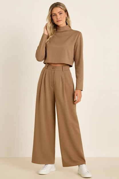 Dames Co-ord Set Lange Mouw Top en Wijde Broek