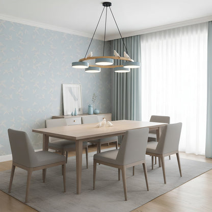 Ronde Hanglamp Met Vogels Houten Ring LED 65cm 72cm